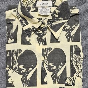 80s Vtg Justin Brand Romance First Kiss Print Madras Button Up Club Shirt M RARE